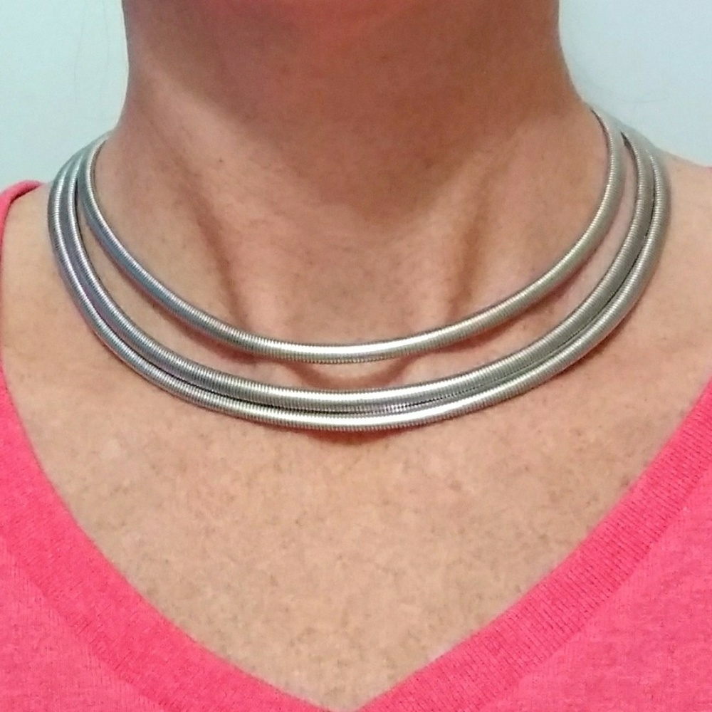Three Ring Silver Choker Necklace